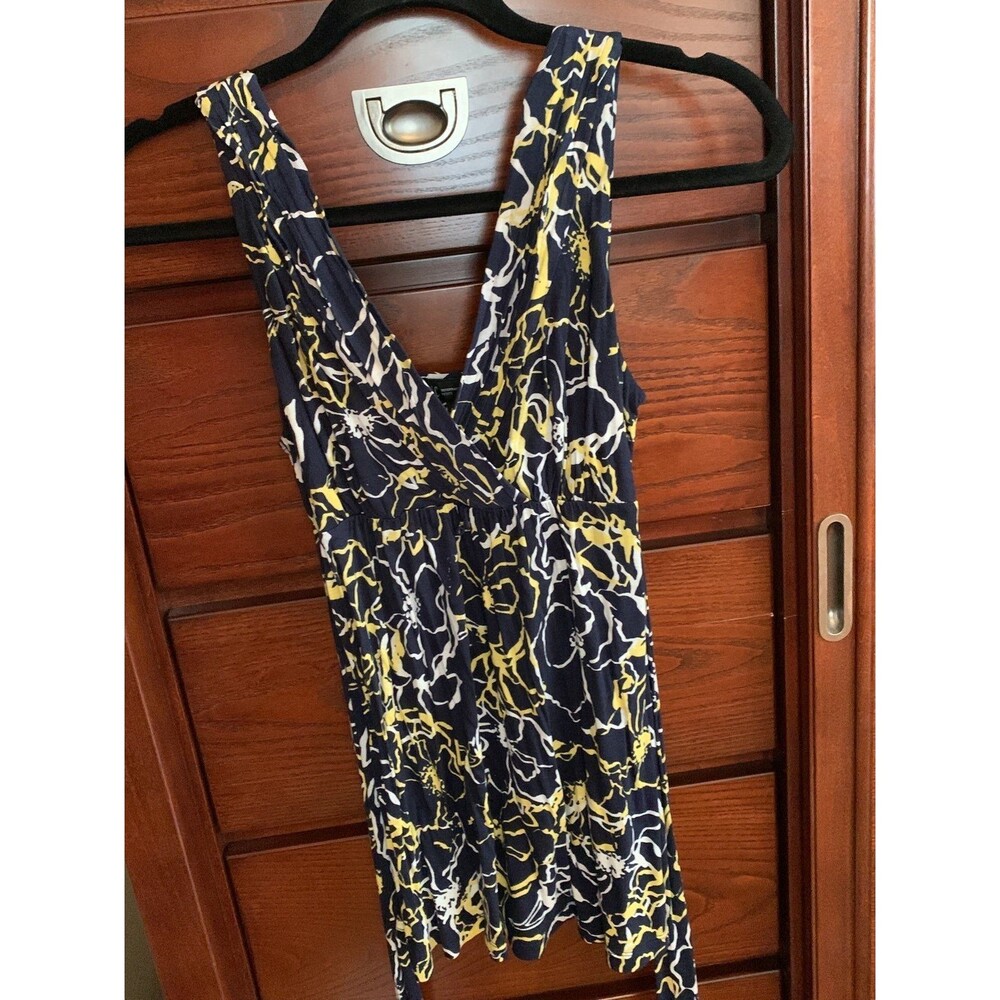 INC top, navy/yellow/white, size Petite